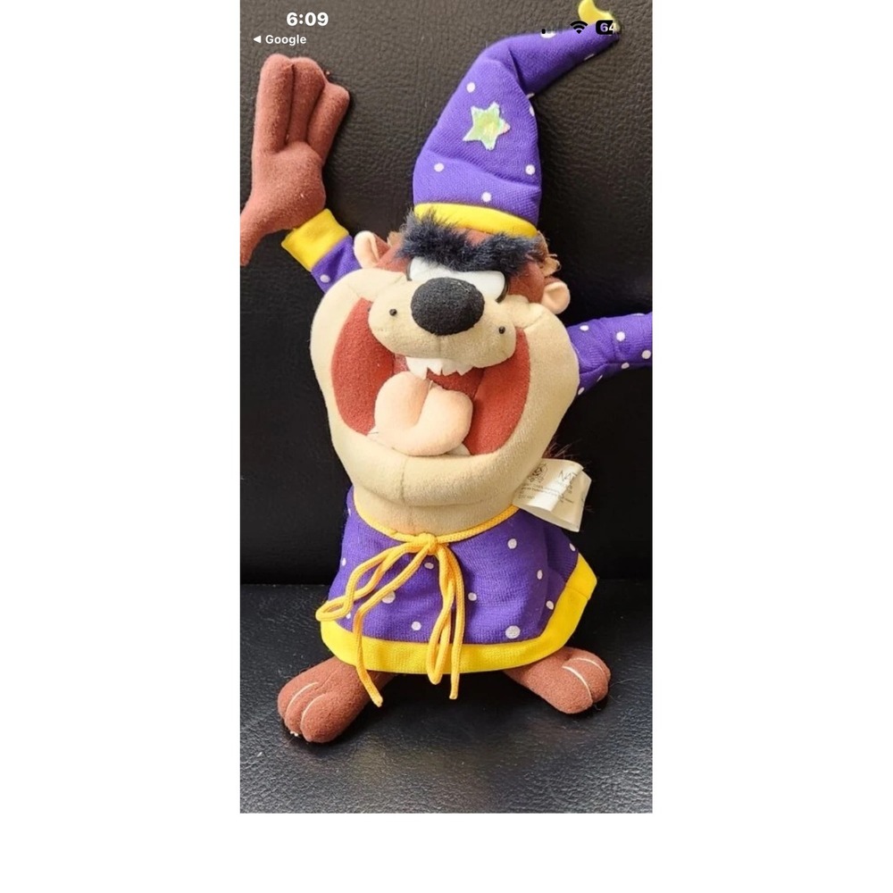 Vintage 2002 Looney Tunes Taz‎ Tasmanian Devil Wizard Plush Nanco Purple 10"